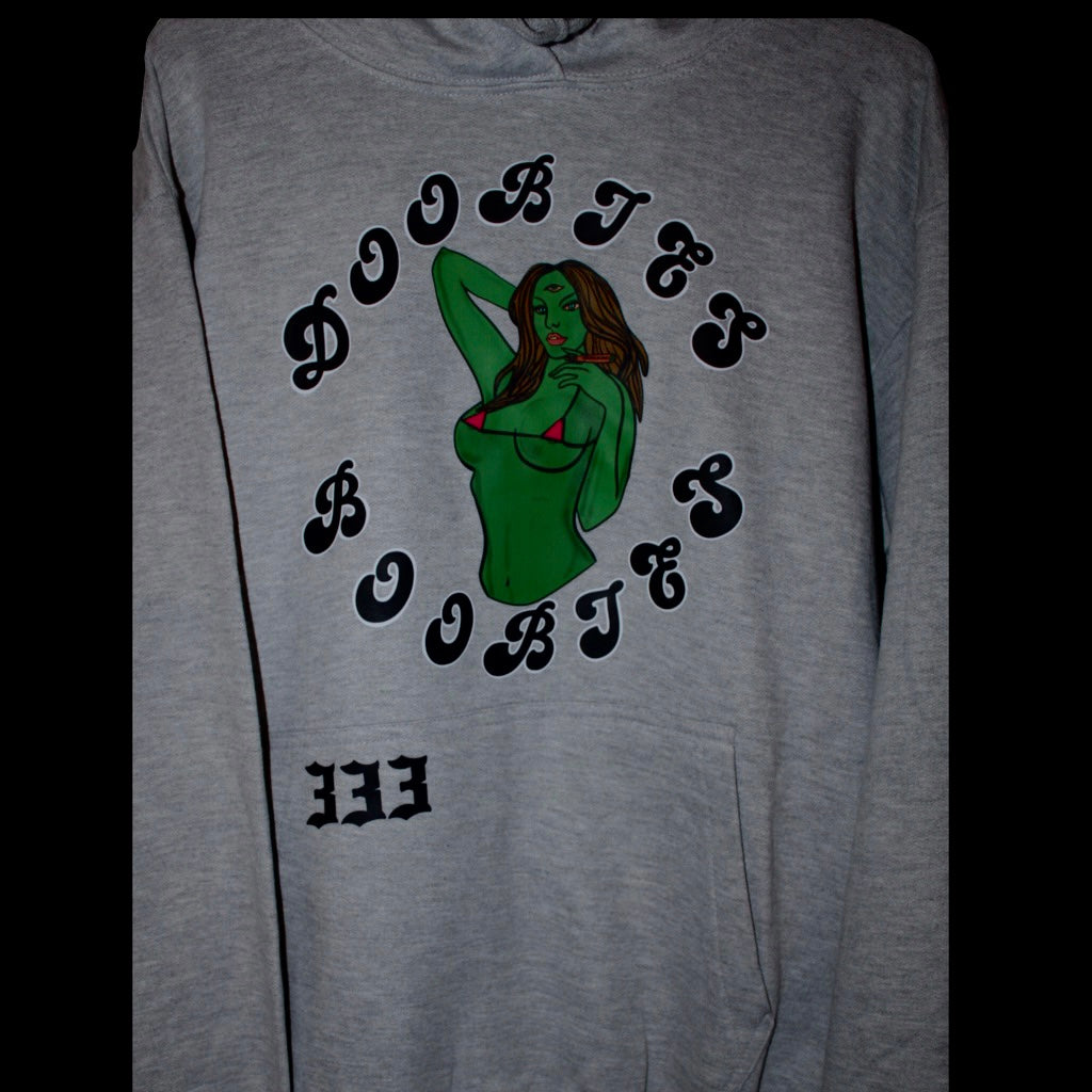 Doobies & Boobies Alien Girl Gray Hoodie